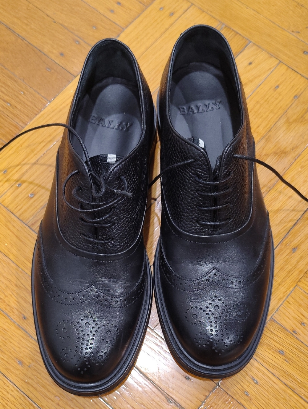 Bally Black Leather Brogue Derby Shoes
